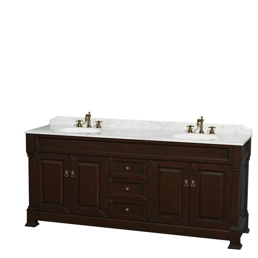 Wyndham Collection - Andover 80 Inch Double Bathroom Vanity in Dark Cherry, White Carrara Marble Countertop, Undermount Oval Sinks, and No Mirror - Dark Cherry