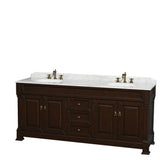 Wyndham Collection - Andover 80 Inch Double Bathroom Vanity in Dark Cherry, White Carrara Marble Countertop, Undermount Oval Sinks, and No Mirror - Dark Cherry