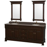 Wyndham Collection - Andover 80 Inch Double Bathroom Vanity in Dark Cherry, Imperial Brown Granite Countertop, Undermount Oval Sinks, and 28 Inch Mirrors - Dark Cherry
