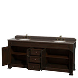 Andover 80 Inch Double Bathroom Vanity in Black, Imperial Brown Granite Countertop, Undermount Oval Sinks, and No Mirror