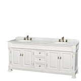 Andover 80 Inch Double Bathroom Vanity in Black with White Carrara Marble Countertop, Undermount Oval Sinks, and 28 Inch Mirrors