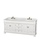 Wyndham Collection - Andover 80 Inch Double Bathroom Vanity in White, White Carrara Marble Countertop, Undermount Oval Sinks, and No Mirror - White
