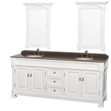Wyndham Collection - Andover 80 Inch Double Bathroom Vanity in White, Imperial Brown Granite Countertop, Undermount Oval Sinks, and 28 Inch Mirrors - White