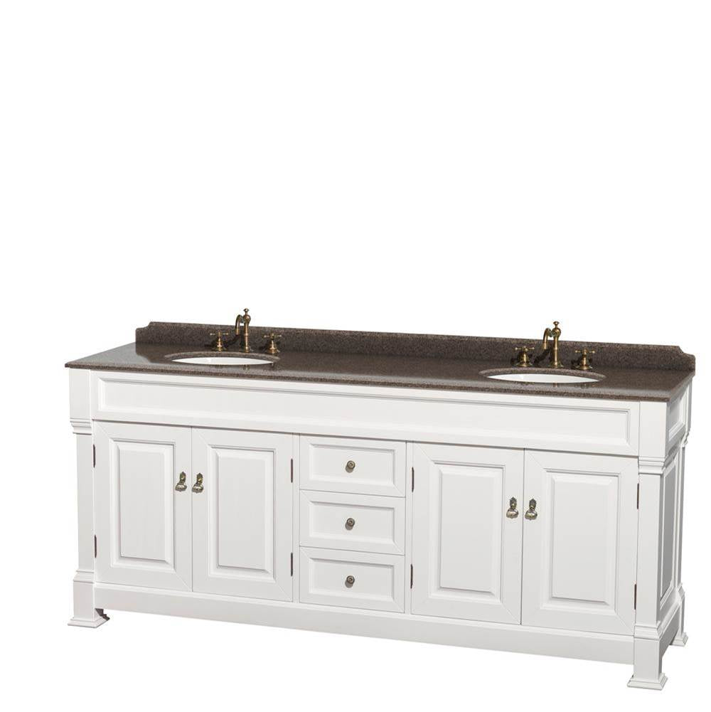 Wyndham Collection - Andover 80 Inch Double Bathroom Vanity in White, Imperial Brown Granite Countertop, Undermount Oval Sinks, and No Mirror - White