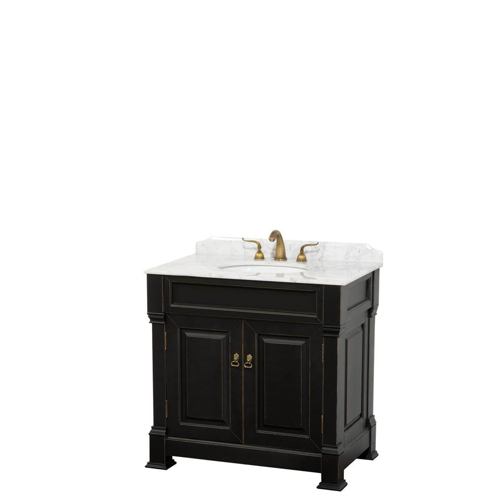 Wyndham Collection - Andover 36 Inch Single Bathroom Vanity in Black, White Carrara Marble Countertop, Undermount Oval Sink, and No Mirror - Black