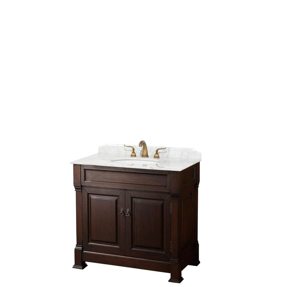 Wyndham Collection - Andover 36 Inch Single Bathroom Vanity in Dark Cherry, White Carrara Marble Countertop, Undermount Oval Sink, and No Mirror - Dark Cherry