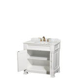 Andover 36 Inch Single Bathroom Vanity in Black, White Carrara Marble Countertop, Undermount Oval Sink, and No Mirror