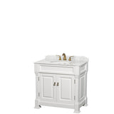 Wyndham Collection - Andover 36 Inch Single Bathroom Vanity in White, White Carrara Marble Countertop, Undermount Oval Sink, and No Mirror - White