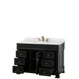 Andover 48 Inch Single Bathroom Vanity in Black, White Carrara Marble Countertop, Undermount Oval Sink, and No Mirror