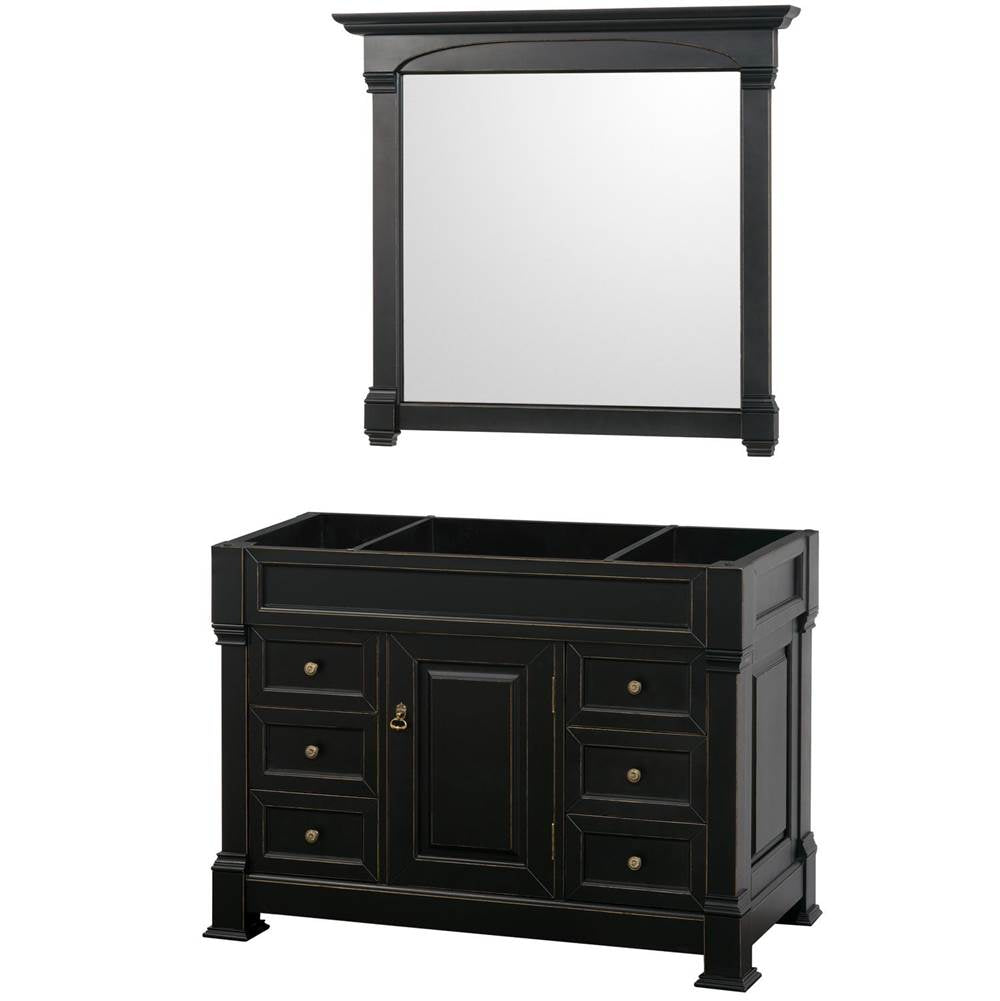 Wyndham Collection - Andover 48 Inch Single Bathroom Vanity in Black, No Countertop, No Sink, and 44 Inch Mirror - Black