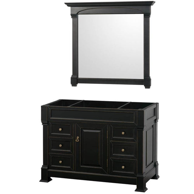 Wyndham Collection - Andover 48 Inch Single Bathroom Vanity in Black, No Countertop, No Sink, and 44 Inch Mirror - Black