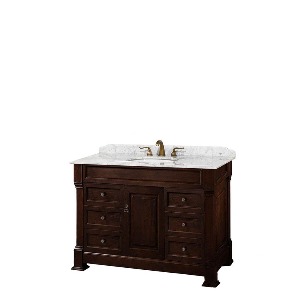 Wyndham Collection - Andover 48 Inch Single Bathroom Vanity in Dark Cherry, White Carrara Marble Countertop, Undermount Oval Sink, and No Mirror - Dark Cherry