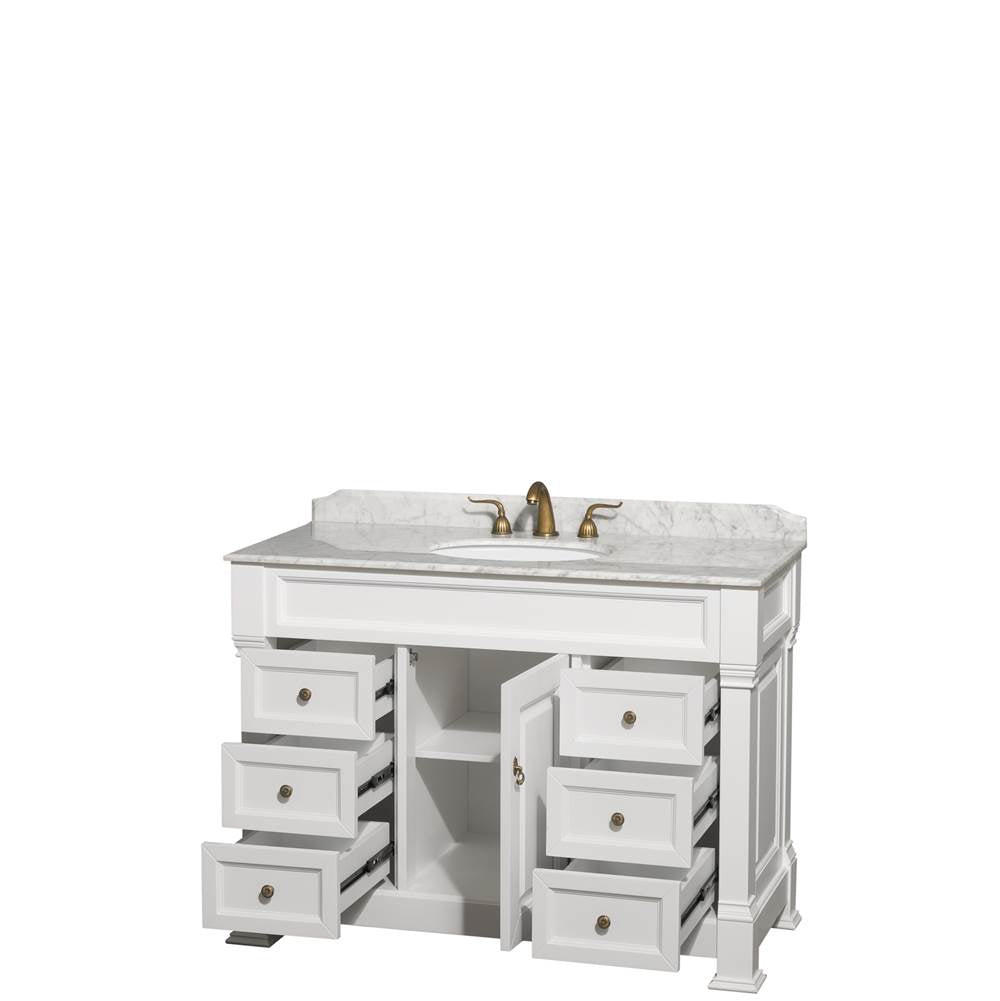 Andover 48 Inch Single Bathroom Vanity in Black, White Carrara Marble Countertop, Undermount Oval Sink, and No Mirror