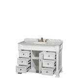 Andover 48 Inch Single Bathroom Vanity in Black, White Carrara Marble Countertop, Undermount Oval Sink, and No Mirror