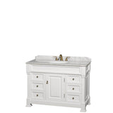 Wyndham Collection - Andover 48 Inch Single Bathroom Vanity in White, White Carrara Marble Countertop, Undermount Oval Sink, and No Mirror - White