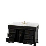 Andover 55 Inch Single Bathroom Vanity in Black, White Carrara Marble Countertop, Undermount Oval Sink, and No Mirror