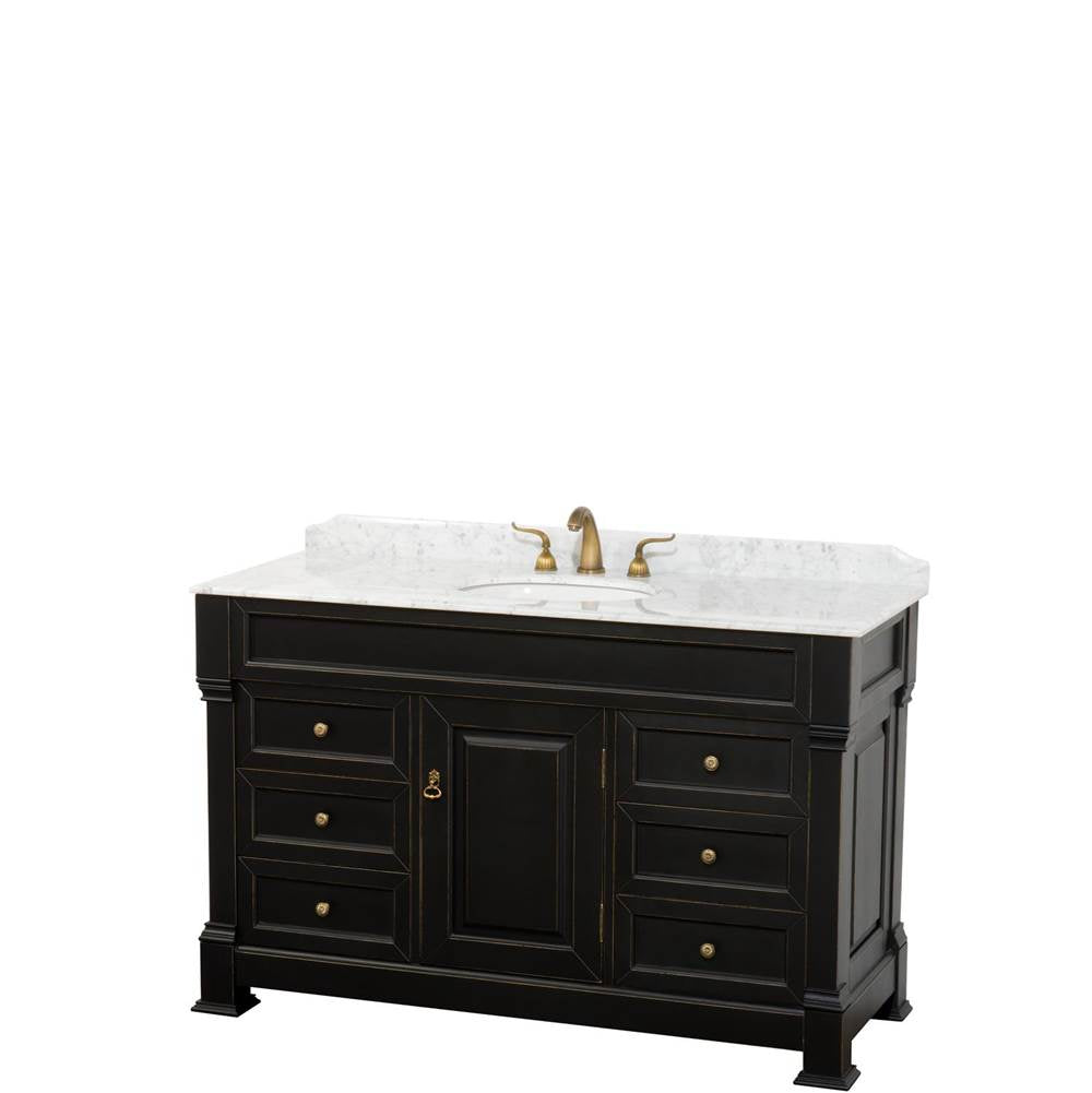 Wyndham Collection - Andover 55 Inch Single Bathroom Vanity in Black, White Carrara Marble Countertop, Undermount Oval Sink, and No Mirror - Black