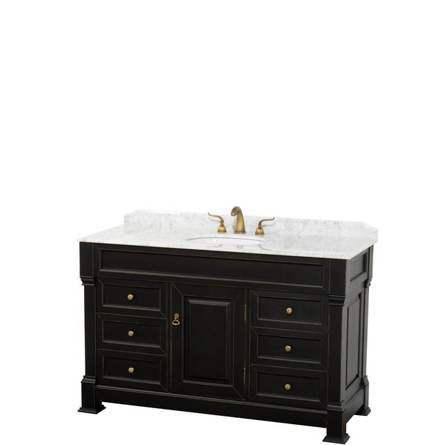 Wyndham Collection - Andover 55 Inch Single Bathroom Vanity in Black, White Carrara Marble Countertop, Undermount Oval Sink, and No Mirror - Black