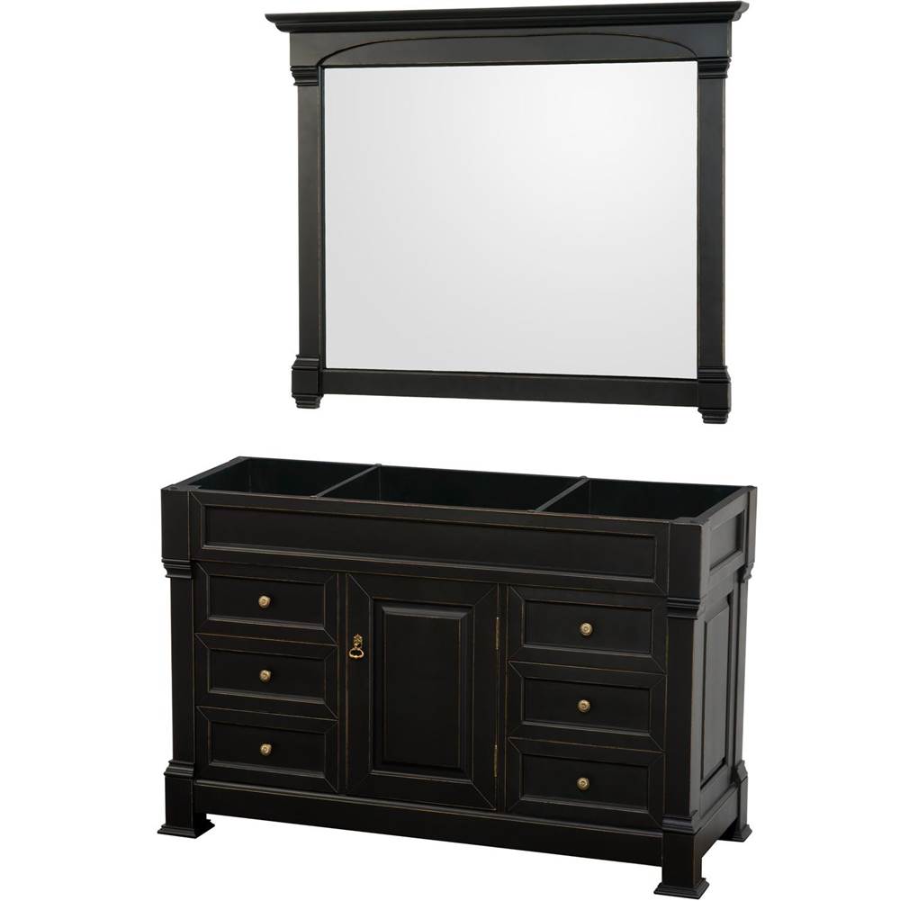 Wyndham Collection - Andover 55 Inch Single Bathroom Vanity in Black, No Countertop, No Sink, and 50 Inch Mirror - Black