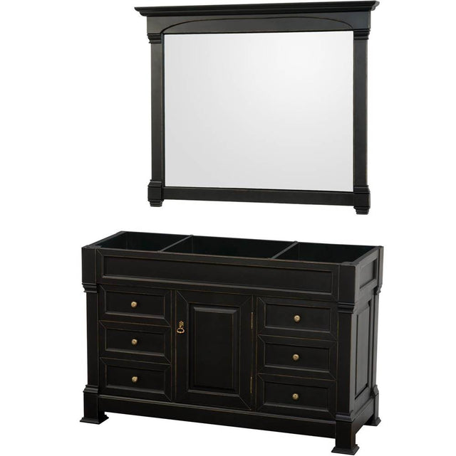 Wyndham Collection - Andover 55 Inch Single Bathroom Vanity in Black, No Countertop, No Sink, and 50 Inch Mirror - Black