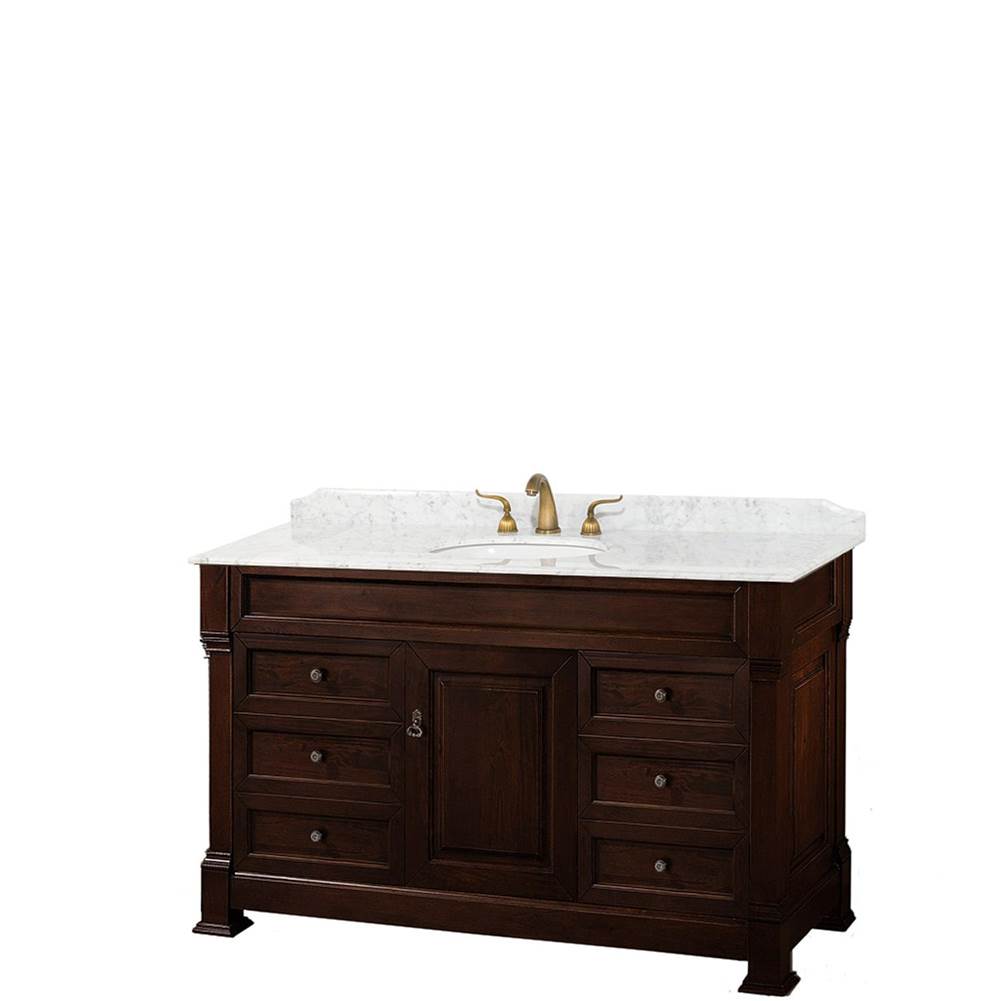 Wyndham Collection - Andover 55 Inch Single Bathroom Vanity in Dark Cherry, White Carrara Marble Countertop, Undermount Oval Sink, and No Mirror - Dark Cherry