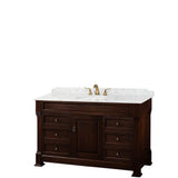 Wyndham Collection - Andover 55 Inch Single Bathroom Vanity in Dark Cherry, White Carrara Marble Countertop, Undermount Oval Sink, and No Mirror - Dark Cherry