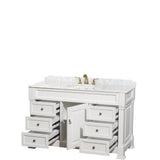 Andover 55 Inch Single Bathroom Vanity in Black, White Carrara Marble Countertop, Undermount Oval Sink, and No Mirror