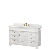 Wyndham Collection - Andover 55 Inch Single Bathroom Vanity in White, White Carrara Marble Countertop, Undermount Oval Sink, and No Mirror - White