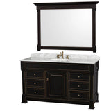 Wyndham Collection - Andover 60 Inch Single Bathroom Vanity in Black with White Carrara Marble Countertop, Undermount Oval Sink, and 56 Inch Mirror - Black