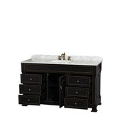 Andover 60 Inch Single Bathroom Vanity in Black, White Carrara Marble Countertop, Undermount Oval Sink, and No Mirror