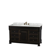 Wyndham Collection - Andover 60 Inch Single Bathroom Vanity in Black, White Carrara Marble Countertop, Undermount Oval Sink, and No Mirror - Black