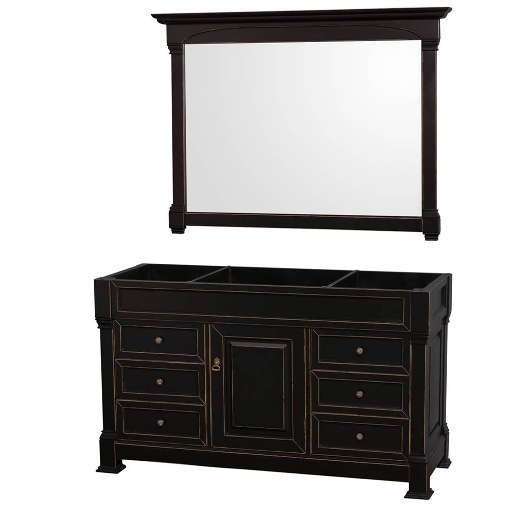 Andover 60 Inch Single Bathroom Vanity in Black with White Carrara Marble Countertop, Undermount Oval Sink, and 56 Inch Mirror
