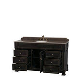 Andover 60 Inch Single Bathroom Vanity in Black, Imperial Brown Granite Countertop, Undermount Oval Sink, and No Mirror