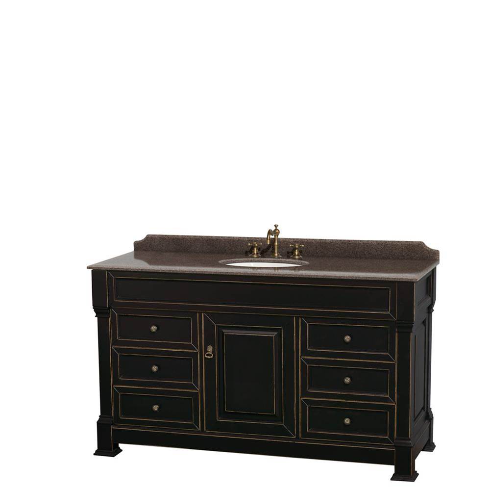 Wyndham Collection - Andover 60 Inch Single Bathroom Vanity in Black, Imperial Brown Granite Countertop, Undermount Oval Sink, and No Mirror - Black