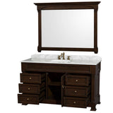 Andover 60 Inch Single Bathroom Vanity in Black with White Carrara Marble Countertop, Undermount Oval Sink, and 56 Inch Mirror