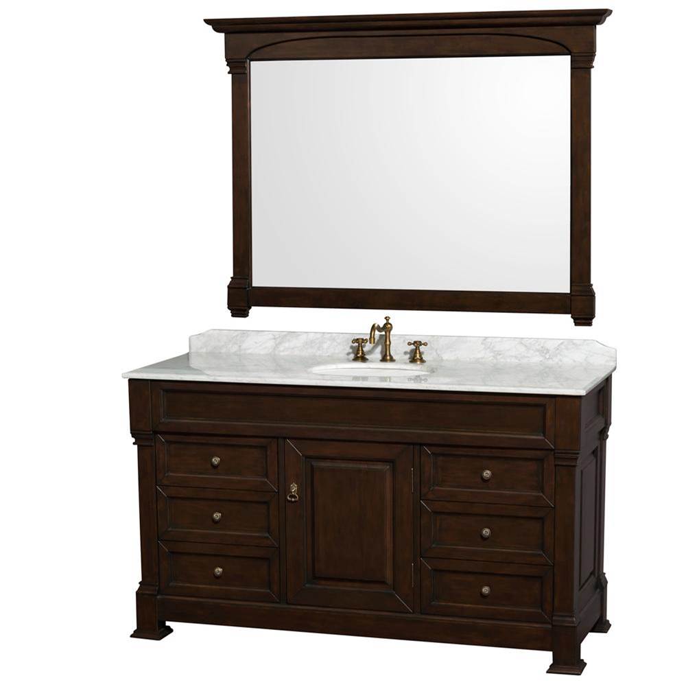 Wyndham Collection - Andover 60 Inch Single Bathroom Vanity in Dark Cherry with White Carrara Marble Countertop, Undermount Oval Sink, and 56 Inch Mirror - Dark Cherry