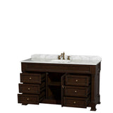 Andover 60 Inch Single Bathroom Vanity in Black, White Carrara Marble Countertop, Undermount Oval Sink, and No Mirror