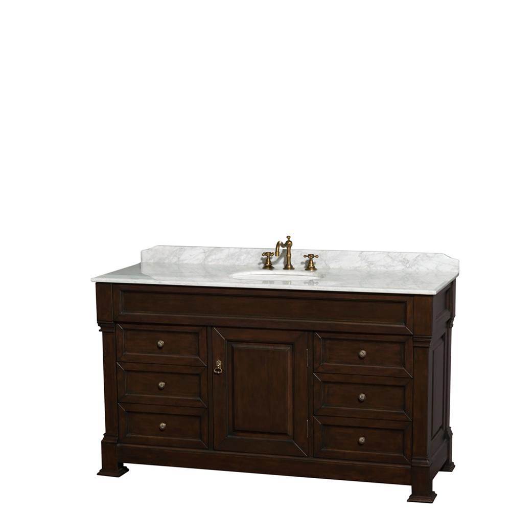 Wyndham Collection - Andover 60 Inch Single Bathroom Vanity in Dark Cherry, White Carrara Marble Countertop, Undermount Oval Sink, and No Mirror - Dark Cherry