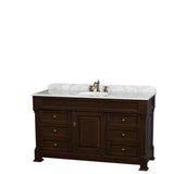 Wyndham Collection - Andover 60 Inch Single Bathroom Vanity in Dark Cherry, White Carrara Marble Countertop, Undermount Oval Sink, and No Mirror - Dark Cherry