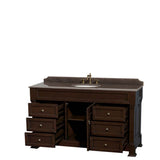 Andover 60 Inch Single Bathroom Vanity in Black, Imperial Brown Granite Countertop, Undermount Oval Sink, and No Mirror