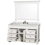 Andover 60 Inch Single Bathroom Vanity in Black with White Carrara Marble Countertop, Undermount Oval Sink, and 56 Inch Mirror