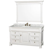 Wyndham Collection - Andover 60 Inch Single Bathroom Vanity in White with White Carrara Marble Countertop, Undermount Oval Sink, and 56 Inch Mirror - White