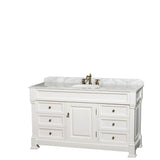 Andover 60 Inch Single Bathroom Vanity in Black with White Carrara Marble Countertop, Undermount Oval Sink, and 56 Inch Mirror