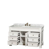Andover 60 Inch Single Bathroom Vanity in Black, White Carrara Marble Countertop, Undermount Oval Sink, and No Mirror