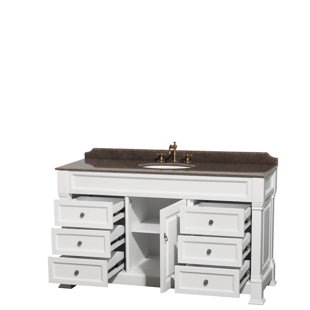 Andover 60 Inch Single Bathroom Vanity in Black, Imperial Brown Granite Countertop, Undermount Oval Sink, and No Mirror