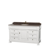 Wyndham Collection - Andover 60 Inch Single Bathroom Vanity in White, Imperial Brown Granite Countertop, Undermount Oval Sink, and No Mirror - White