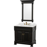 Wyndham Collection - Andover 36 Inch Single Bathroom Vanity in Black, White Carrara Marble Countertop, Undermount Oval Sink, and 28 Inch Mirror - Black