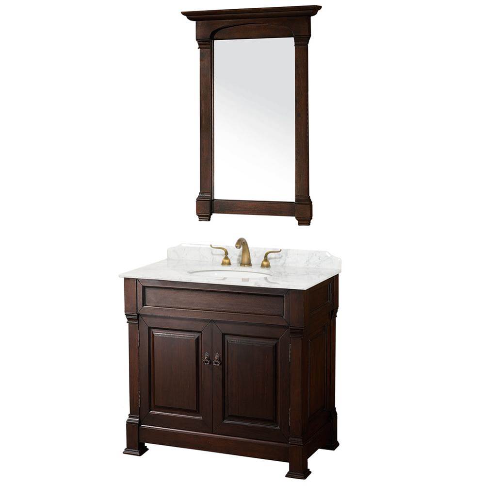 Wyndham Collection - Andover 36 Inch Single Bathroom Vanity in Dark Cherry, White Carrara Marble Countertop, Undermount Oval Sink, and 28 Inch Mirror - Dark Cherry