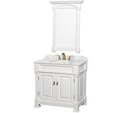 Wyndham Collection - Andover 36 Inch Single Bathroom Vanity in White, White Carrara Marble Countertop, Undermount Oval Sink, and 28 Inch Mirror - White