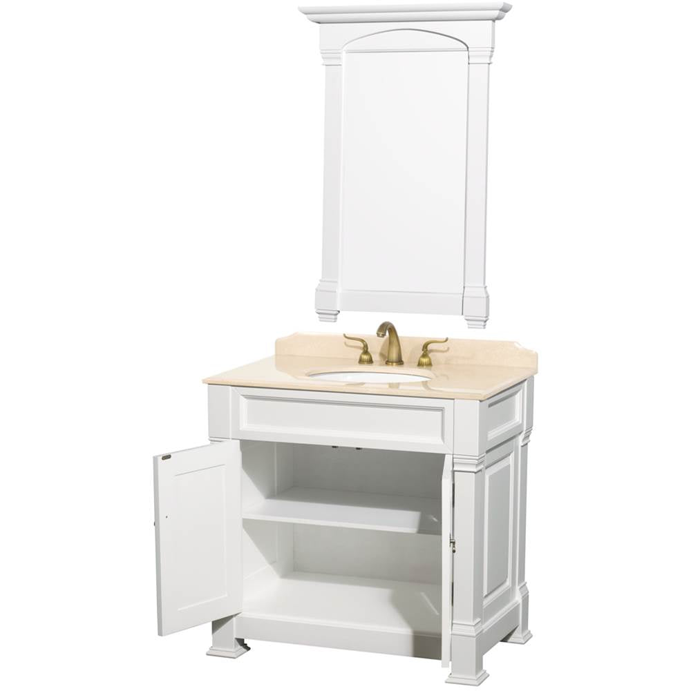 Andover 36 Inch Single Bathroom Vanity in Black, White Carrara Marble Countertop, Undermount Oval Sink, and 28 Inch Mirror